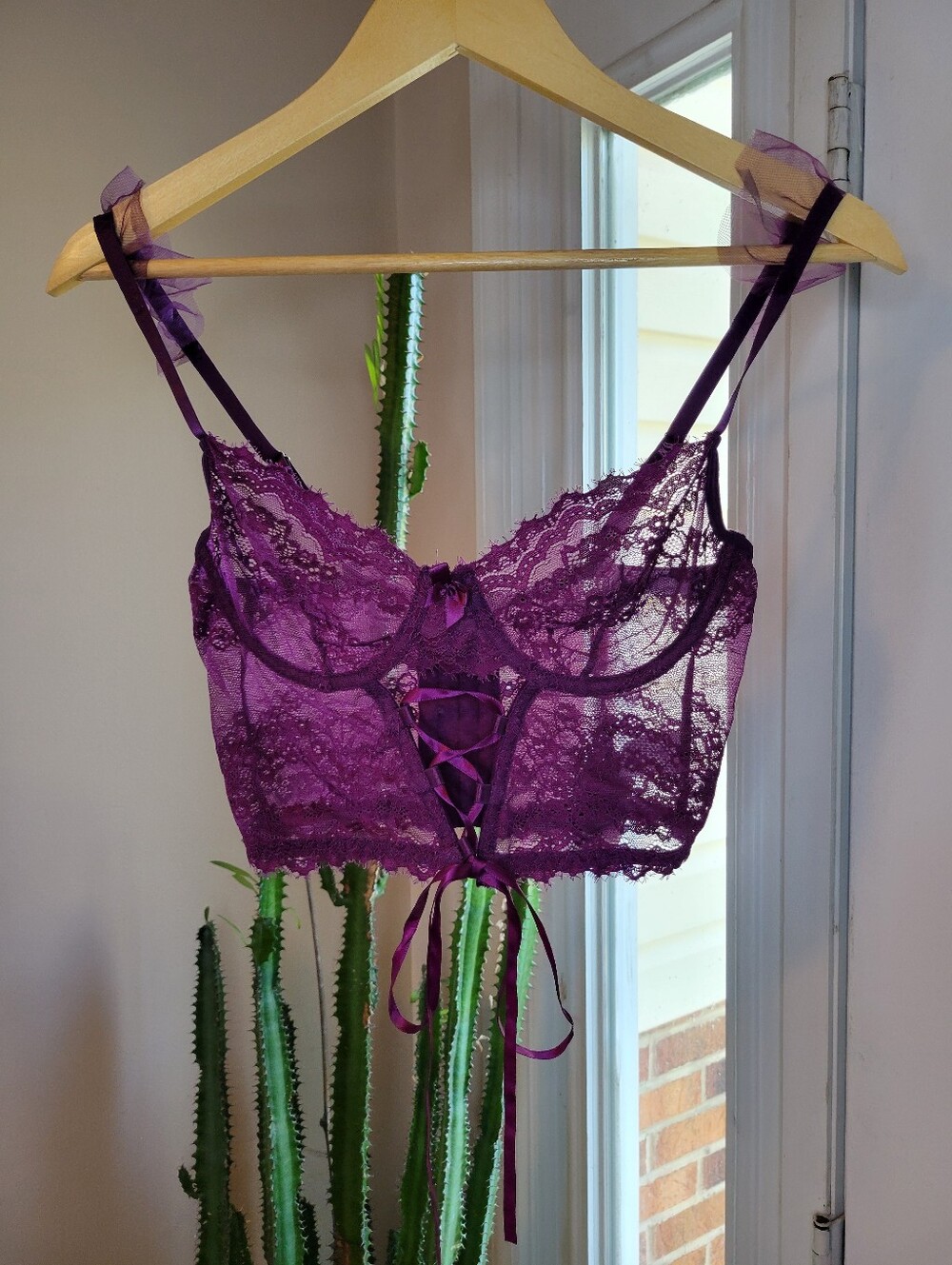 NEW Avidlove Sheer Purple Lace Bralette Corset Top, Size Womens Small